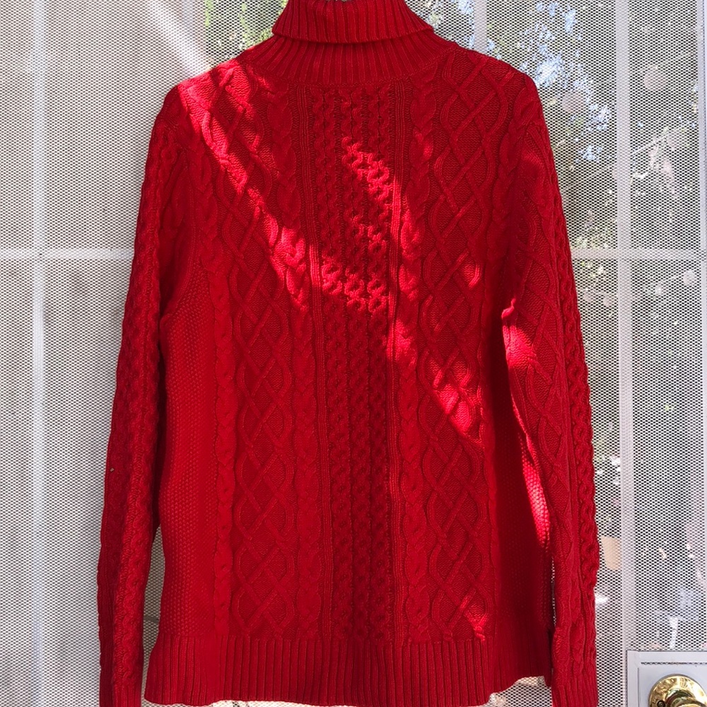 Red turtleneck sweater